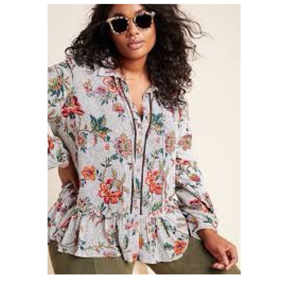 Anthropologie Maeve Janie Flounced Floral Lace Mesh Peasant Blouse Size 2